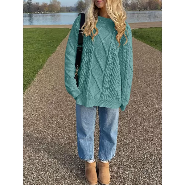 imageANRABESS Womens Cable Knit Sweater Winter Fashion Oversized Long Sleeve Crewneck Chunky Vintage Casual Loose Pullover TopsLake