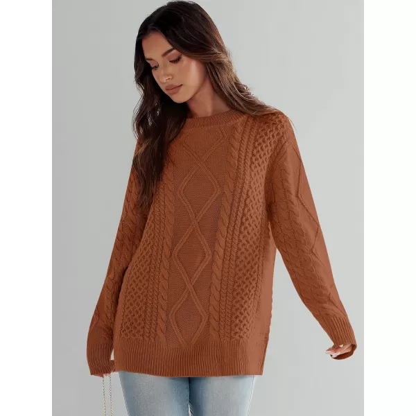 imageANRABESS Womens Cable Knit Sweater Winter Fashion Oversized Long Sleeve Crewneck Chunky Vintage Casual Loose Pullover TopsRust