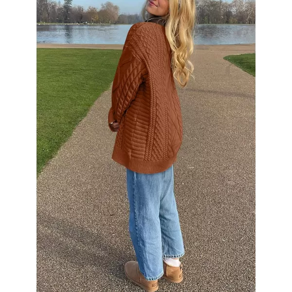 imageANRABESS Womens Cable Knit Sweater Winter Fashion Oversized Long Sleeve Crewneck Chunky Vintage Casual Loose Pullover TopsRust