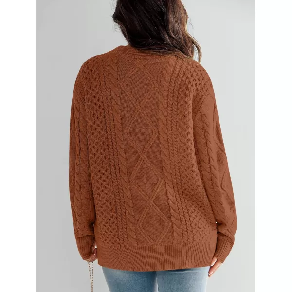 imageANRABESS Womens Cable Knit Sweater Winter Fashion Oversized Long Sleeve Crewneck Chunky Vintage Casual Loose Pullover TopsRust