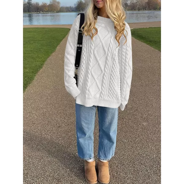 imageANRABESS Womens Cable Knit Sweater Winter Fashion Oversized Long Sleeve Crewneck Chunky Vintage Casual Loose Pullover TopsWhite