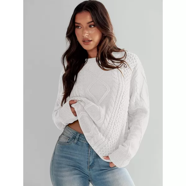 imageANRABESS Womens Cable Knit Sweater Winter Fashion Oversized Long Sleeve Crewneck Chunky Vintage Casual Loose Pullover TopsWhite