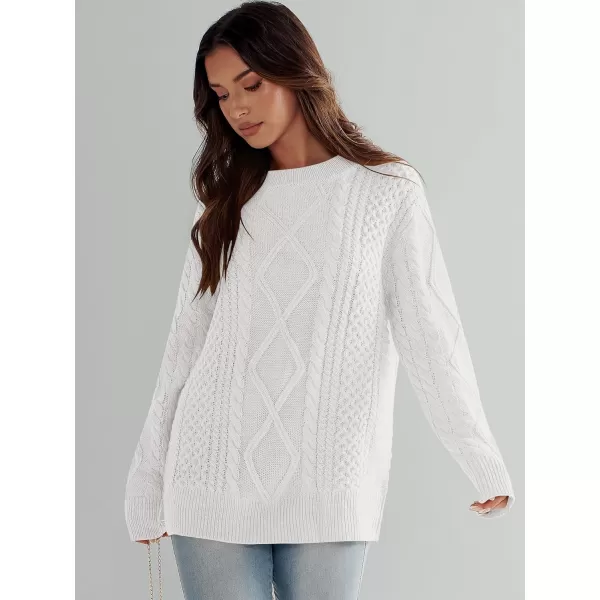 imageANRABESS Womens Cable Knit Sweater Winter Fashion Oversized Long Sleeve Crewneck Chunky Vintage Casual Loose Pullover TopsWhite