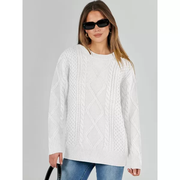 imageANRABESS Womens Cable Knit Sweater Winter Fashion Oversized Long Sleeve Crewneck Chunky Vintage Casual Loose Pullover TopsWhite