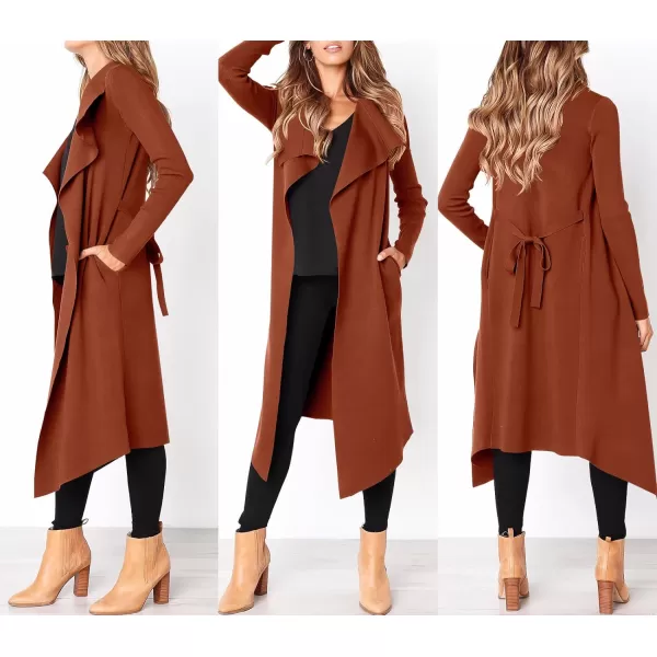 imageANRABESS Womens Cardigan Sweater Open Front Long Jackets Knitted Sweater Soft Fuzzy 2023 Fall Winter Trench CoatRust Red