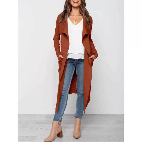 imageANRABESS Womens Cardigan Sweater Open Front Long Jackets Knitted Sweater Soft Fuzzy 2023 Fall Winter Trench CoatRust Red