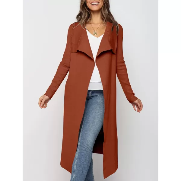 imageANRABESS Womens Cardigan Sweater Open Front Long Jackets Knitted Sweater Soft Fuzzy 2023 Fall Winter Trench CoatRust Red