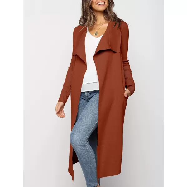 imageANRABESS Womens Cardigan Sweater Open Front Long Jackets Knitted Sweater Soft Fuzzy 2023 Fall Winter Trench CoatRust Red