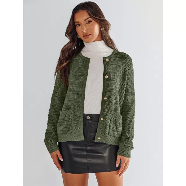 imageANRABESS Womens Cardigan Sweaters 2023 Fall Open Front Long Sleeve Button Down Chunky Knit Cropped Cardigans with PocketsArmy Green