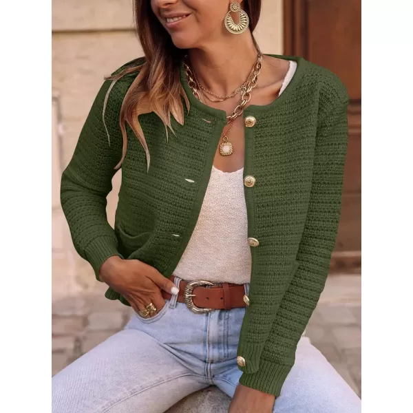imageANRABESS Womens Cardigan Sweaters 2023 Fall Open Front Long Sleeve Button Down Chunky Knit Cropped Cardigans with PocketsArmy Green