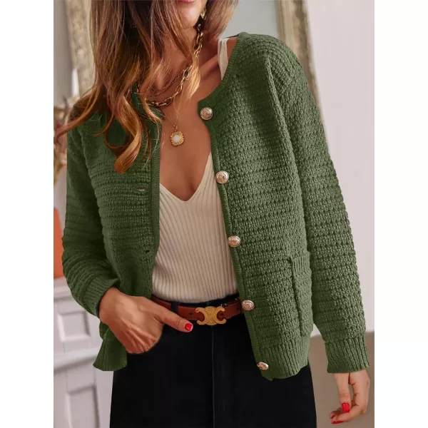 imageANRABESS Womens Cardigan Sweaters 2023 Fall Open Front Long Sleeve Button Down Chunky Knit Cropped Cardigans with PocketsArmy Green