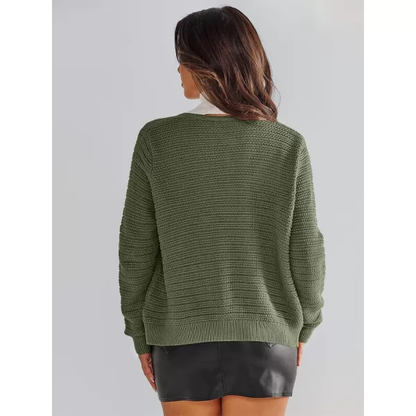 imageANRABESS Womens Cardigan Sweaters 2023 Fall Open Front Long Sleeve Button Down Chunky Knit Cropped Cardigans with PocketsArmy Green