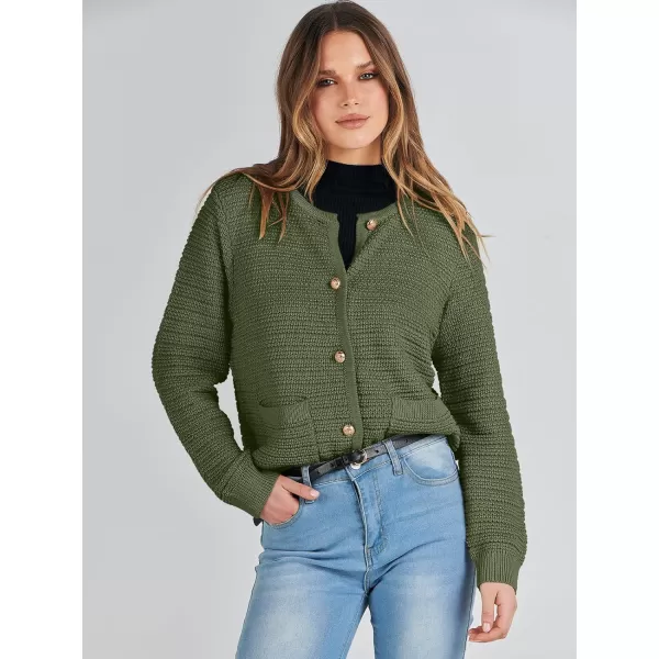 imageANRABESS Womens Cardigan Sweaters 2023 Fall Open Front Long Sleeve Button Down Chunky Knit Cropped Cardigans with PocketsArmy Green