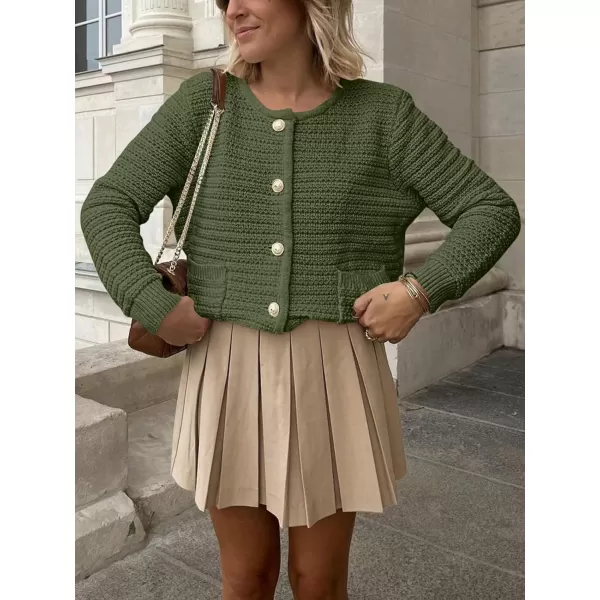 imageANRABESS Womens Cardigan Sweaters 2023 Fall Open Front Long Sleeve Button Down Chunky Knit Cropped Cardigans with PocketsArmy Green