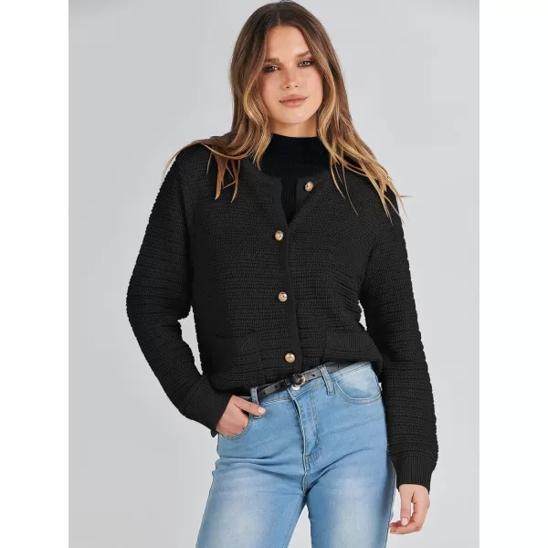 imageANRABESS Womens Cardigan Sweaters 2023 Fall Open Front Long Sleeve Button Down Chunky Knit Cropped Cardigans with PocketsBlack