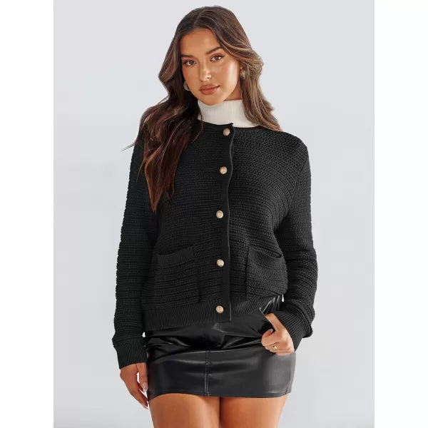 imageANRABESS Womens Cardigan Sweaters 2023 Fall Open Front Long Sleeve Button Down Chunky Knit Cropped Cardigans with PocketsBlack