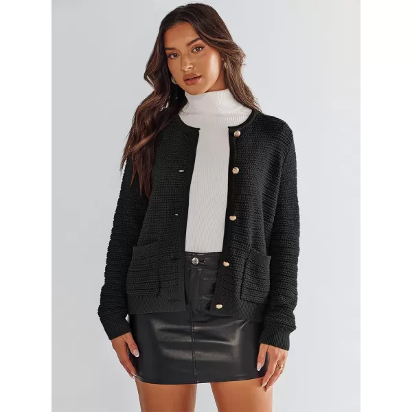 imageANRABESS Womens Cardigan Sweaters 2023 Fall Open Front Long Sleeve Button Down Chunky Knit Cropped Cardigans with PocketsBlack