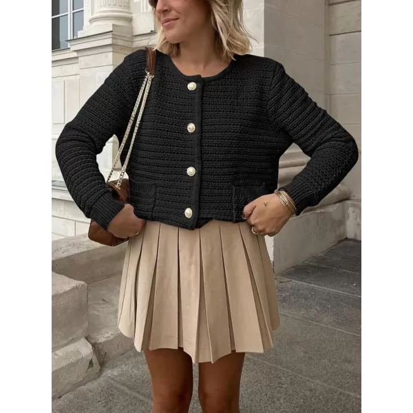 imageANRABESS Womens Cardigan Sweaters 2023 Fall Open Front Long Sleeve Button Down Chunky Knit Cropped Cardigans with PocketsBlack