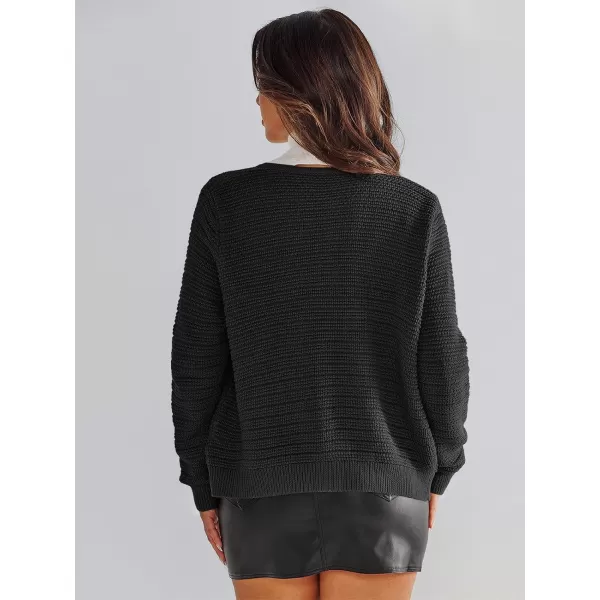 imageANRABESS Womens Cardigan Sweaters 2023 Fall Open Front Long Sleeve Button Down Chunky Knit Cropped Cardigans with PocketsBlack