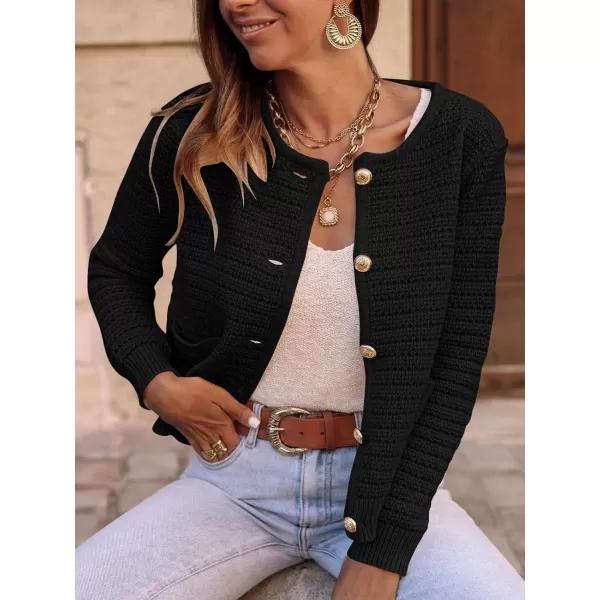 imageANRABESS Womens Cardigan Sweaters 2023 Fall Open Front Long Sleeve Button Down Chunky Knit Cropped Cardigans with PocketsBlack