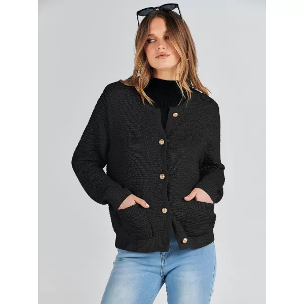 imageANRABESS Womens Cardigan Sweaters 2023 Fall Open Front Long Sleeve Button Down Chunky Knit Cropped Cardigans with PocketsBlack