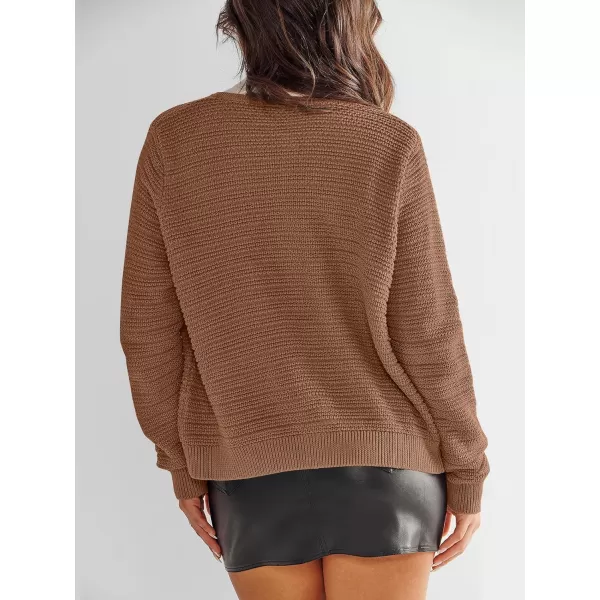 imageANRABESS Womens Cardigan Sweaters 2023 Fall Open Front Long Sleeve Button Down Chunky Knit Cropped Cardigans with PocketsBrown