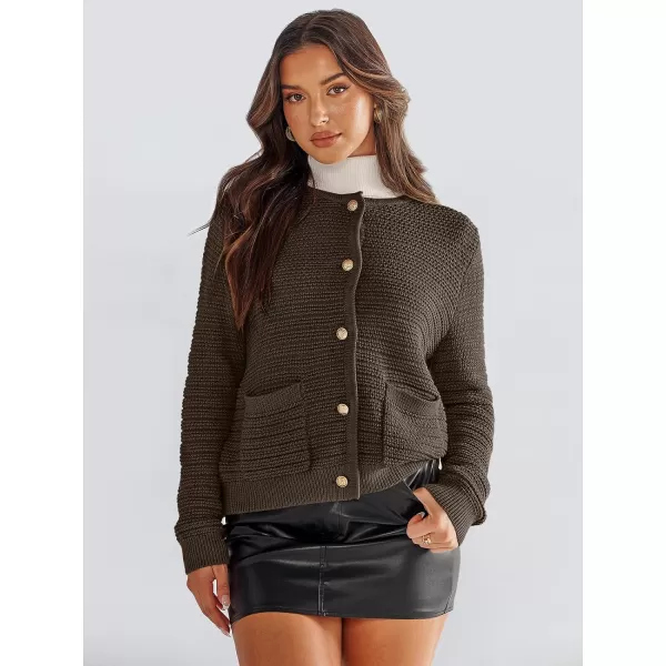 imageANRABESS Womens Cardigan Sweaters 2023 Fall Open Front Long Sleeve Button Down Chunky Knit Cropped Cardigans with PocketsCoffee