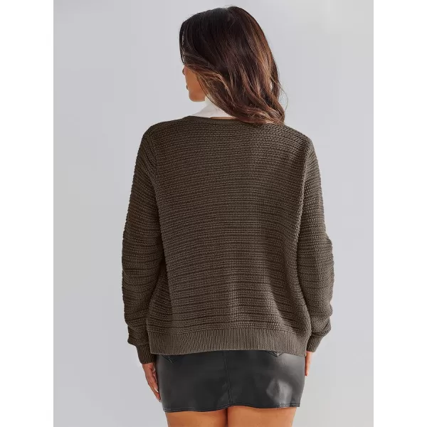 imageANRABESS Womens Cardigan Sweaters 2023 Fall Open Front Long Sleeve Button Down Chunky Knit Cropped Cardigans with PocketsCoffee