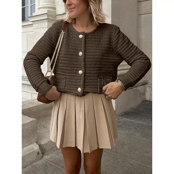 imageANRABESS Womens Cardigan Sweaters 2023 Fall Open Front Long Sleeve Button Down Chunky Knit Cropped Cardigans with PocketsCoffee