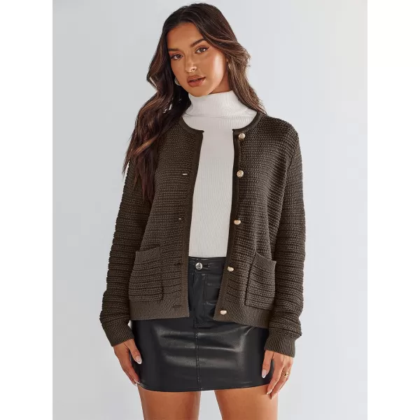 imageANRABESS Womens Cardigan Sweaters 2023 Fall Open Front Long Sleeve Button Down Chunky Knit Cropped Cardigans with PocketsCoffee