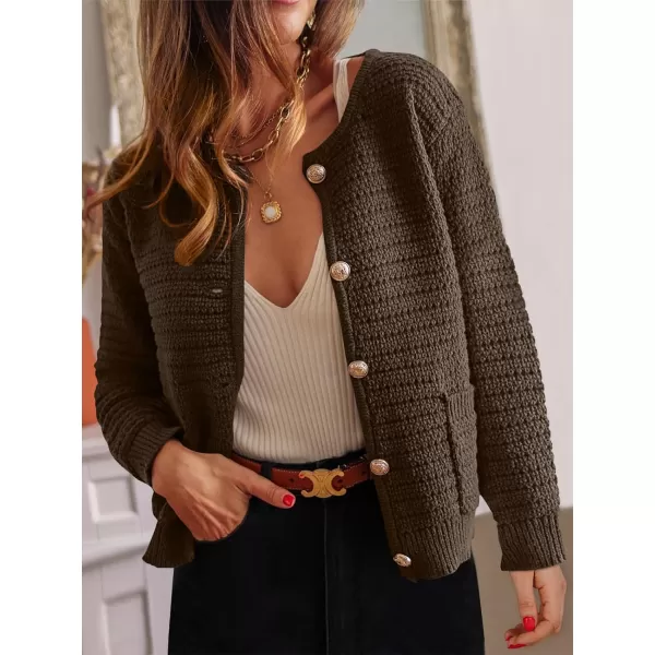 imageANRABESS Womens Cardigan Sweaters 2023 Fall Open Front Long Sleeve Button Down Chunky Knit Cropped Cardigans with PocketsCoffee