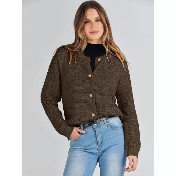 imageANRABESS Womens Cardigan Sweaters 2023 Fall Open Front Long Sleeve Button Down Chunky Knit Cropped Cardigans with PocketsCoffee