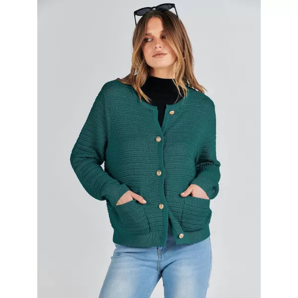 imageANRABESS Womens Cardigan Sweaters 2023 Fall Open Front Long Sleeve Button Down Chunky Knit Cropped Cardigans with PocketsDeep Green