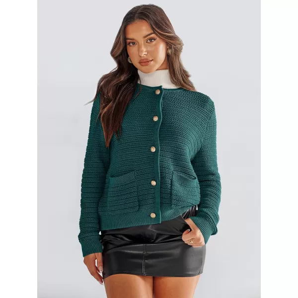 imageANRABESS Womens Cardigan Sweaters 2023 Fall Open Front Long Sleeve Button Down Chunky Knit Cropped Cardigans with PocketsDeep Green