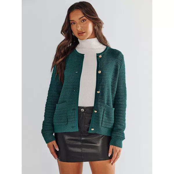imageANRABESS Womens Cardigan Sweaters 2023 Fall Open Front Long Sleeve Button Down Chunky Knit Cropped Cardigans with PocketsDeep Green