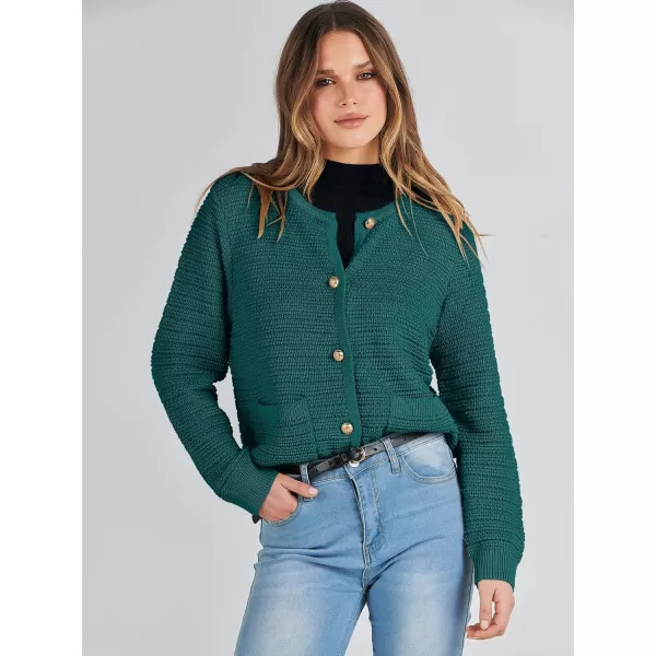 imageANRABESS Womens Cardigan Sweaters 2023 Fall Open Front Long Sleeve Button Down Chunky Knit Cropped Cardigans with PocketsDeep Green
