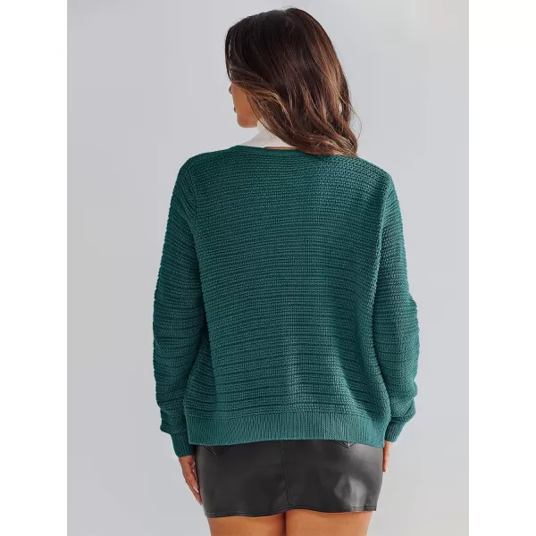 imageANRABESS Womens Cardigan Sweaters 2023 Fall Open Front Long Sleeve Button Down Chunky Knit Cropped Cardigans with PocketsDeep Green