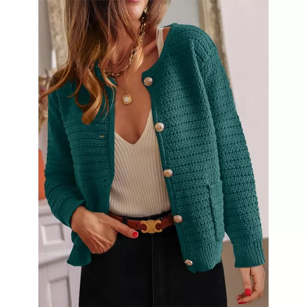 imageANRABESS Womens Cardigan Sweaters 2023 Fall Open Front Long Sleeve Button Down Chunky Knit Cropped Cardigans with PocketsDeep Green