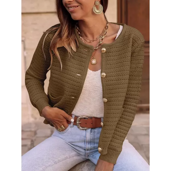 imageANRABESS Womens Cardigan Sweaters 2023 Fall Open Front Long Sleeve Button Down Chunky Knit Cropped Cardigans with PocketsDeep Khaki