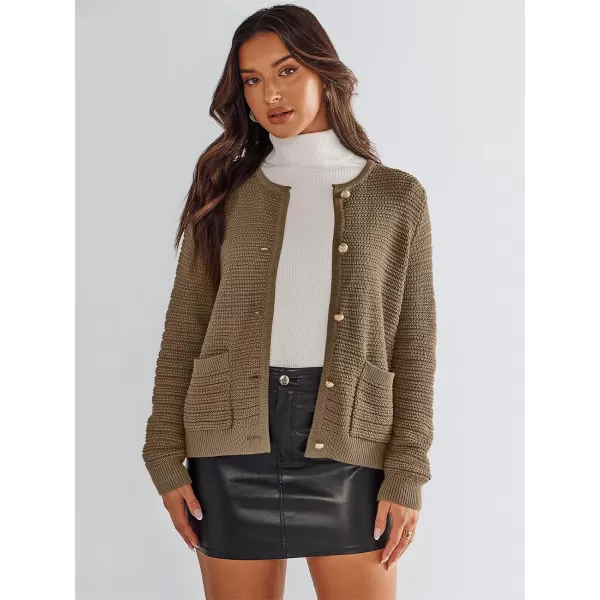 imageANRABESS Womens Cardigan Sweaters 2023 Fall Open Front Long Sleeve Button Down Chunky Knit Cropped Cardigans with PocketsDeep Khaki