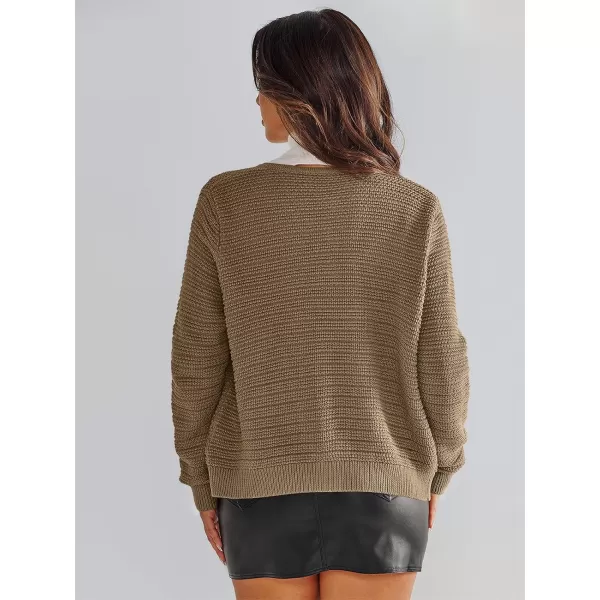 imageANRABESS Womens Cardigan Sweaters 2023 Fall Open Front Long Sleeve Button Down Chunky Knit Cropped Cardigans with PocketsDeep Khaki