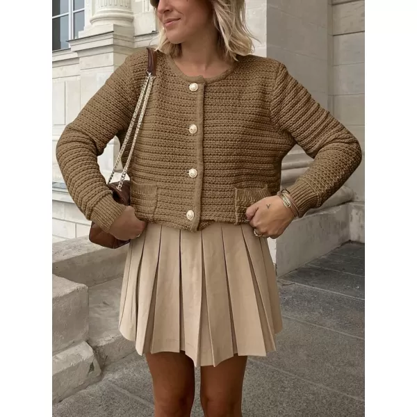 imageANRABESS Womens Cardigan Sweaters 2023 Fall Open Front Long Sleeve Button Down Chunky Knit Cropped Cardigans with PocketsDeep Khaki