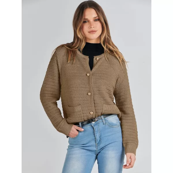 imageANRABESS Womens Cardigan Sweaters 2023 Fall Open Front Long Sleeve Button Down Chunky Knit Cropped Cardigans with PocketsDeep Khaki