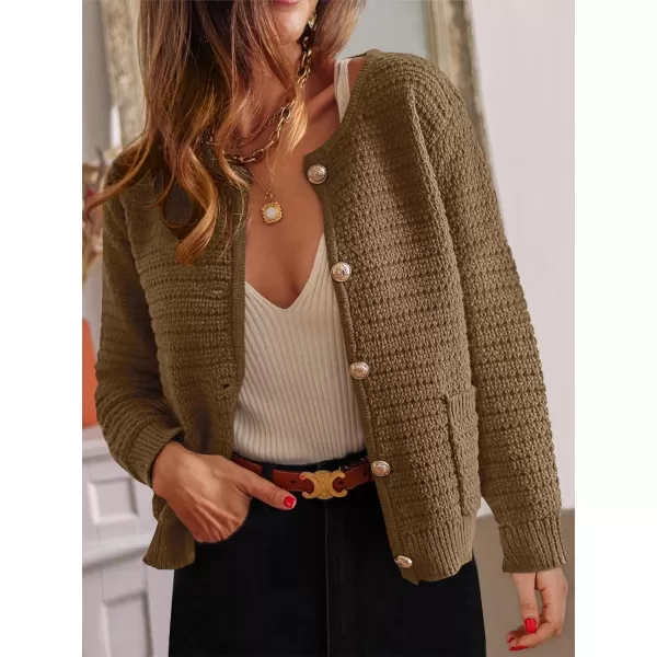 imageANRABESS Womens Cardigan Sweaters 2023 Fall Open Front Long Sleeve Button Down Chunky Knit Cropped Cardigans with PocketsDeep Khaki