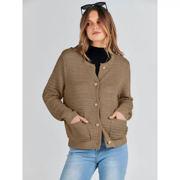 imageANRABESS Womens Cardigan Sweaters 2023 Fall Open Front Long Sleeve Button Down Chunky Knit Cropped Cardigans with PocketsDeep Khaki