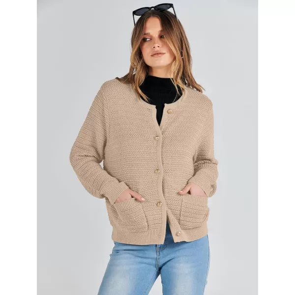 imageANRABESS Womens Cardigan Sweaters 2023 Fall Open Front Long Sleeve Button Down Chunky Knit Cropped Cardigans with PocketsKhaki