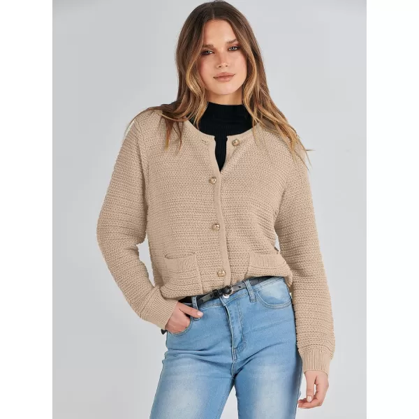 imageANRABESS Womens Cardigan Sweaters 2023 Fall Open Front Long Sleeve Button Down Chunky Knit Cropped Cardigans with PocketsKhaki