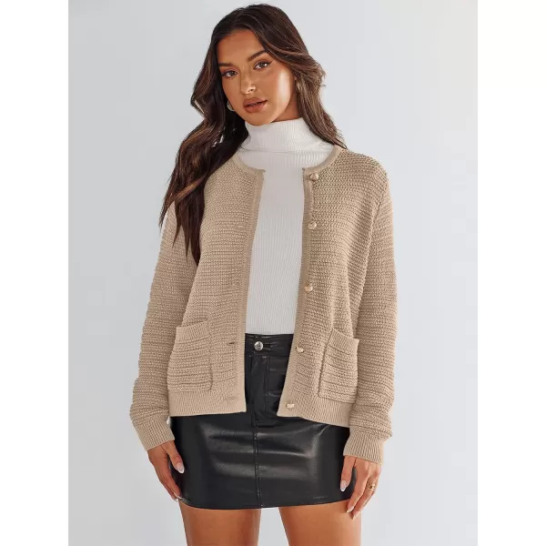 imageANRABESS Womens Cardigan Sweaters 2023 Fall Open Front Long Sleeve Button Down Chunky Knit Cropped Cardigans with PocketsKhaki