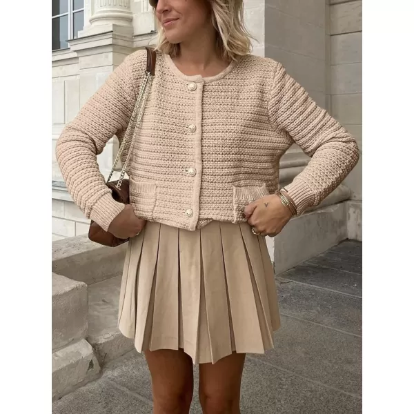 imageANRABESS Womens Cardigan Sweaters 2023 Fall Open Front Long Sleeve Button Down Chunky Knit Cropped Cardigans with PocketsKhaki