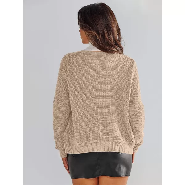 imageANRABESS Womens Cardigan Sweaters 2023 Fall Open Front Long Sleeve Button Down Chunky Knit Cropped Cardigans with PocketsKhaki
